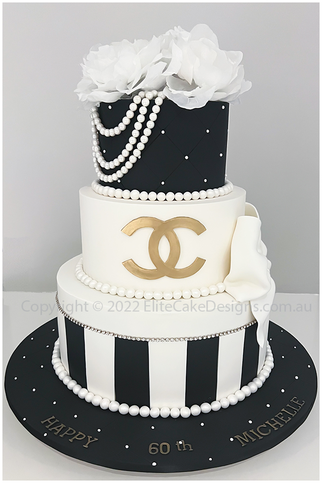 Chanel 3 tier birthday cake with flowers